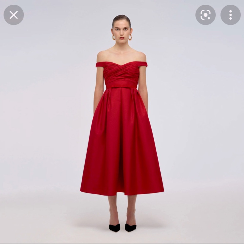 Self portrait taffeta Textured Off Shoulder Midi Dress in red